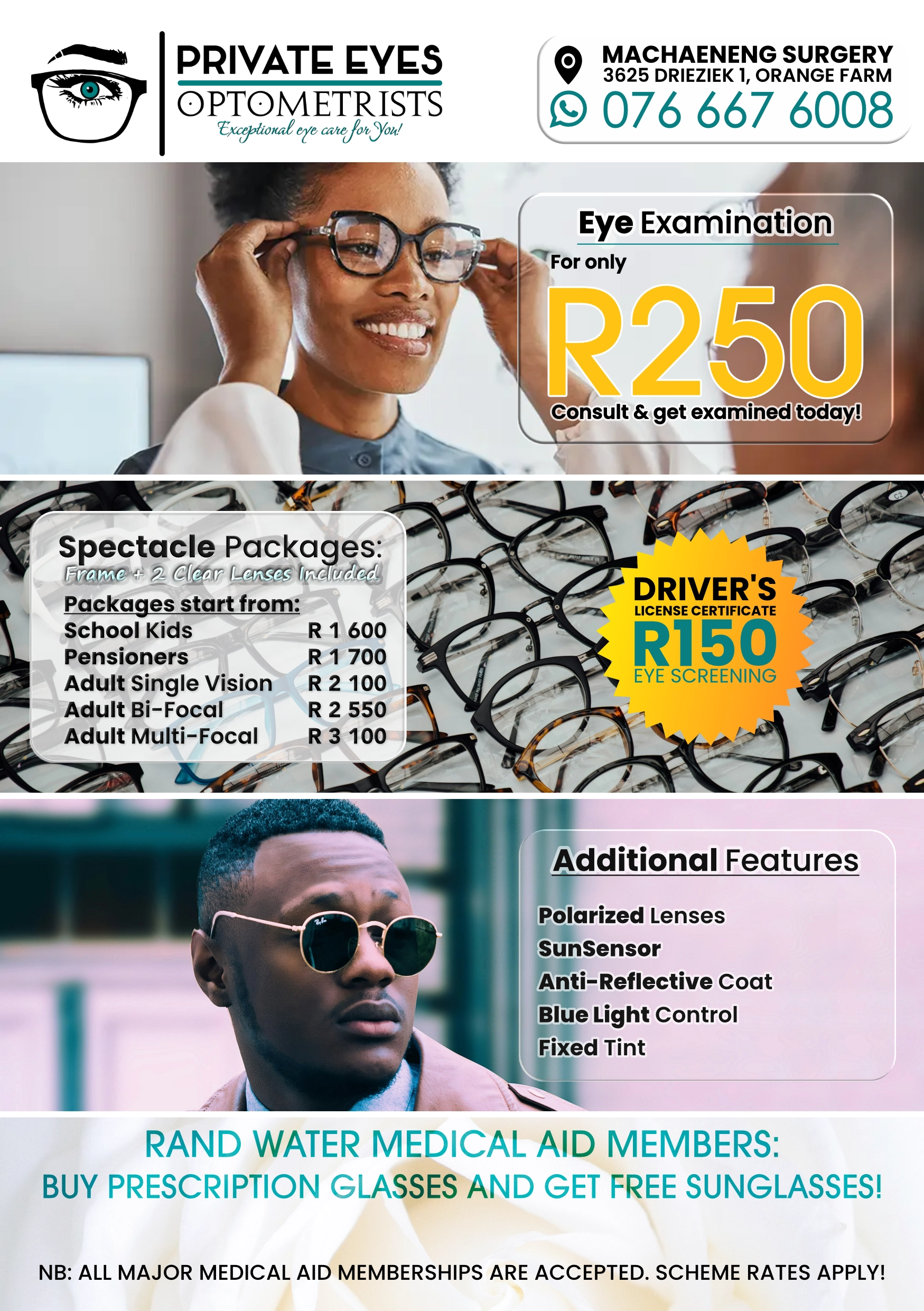 Private Eyes Optometrists promotion for eye examination and glasses in Orange Farm